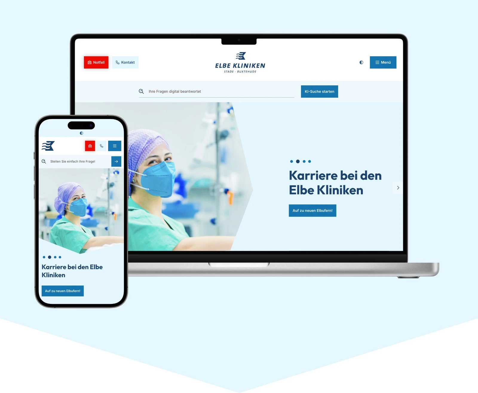 h2_elbek_teaser_01.jpg Ein Laptop und ein Smartphone mit der Elbe Kliniken Webseite