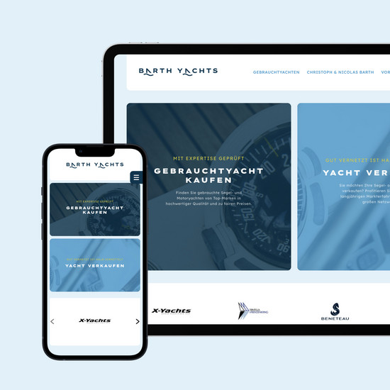 Zwei Homepage Unterseiten von Barth Yachts