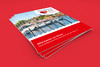 Stapel dreier Geschäftsberichte von Flensburg liebt dich vor rotem Hintergrund