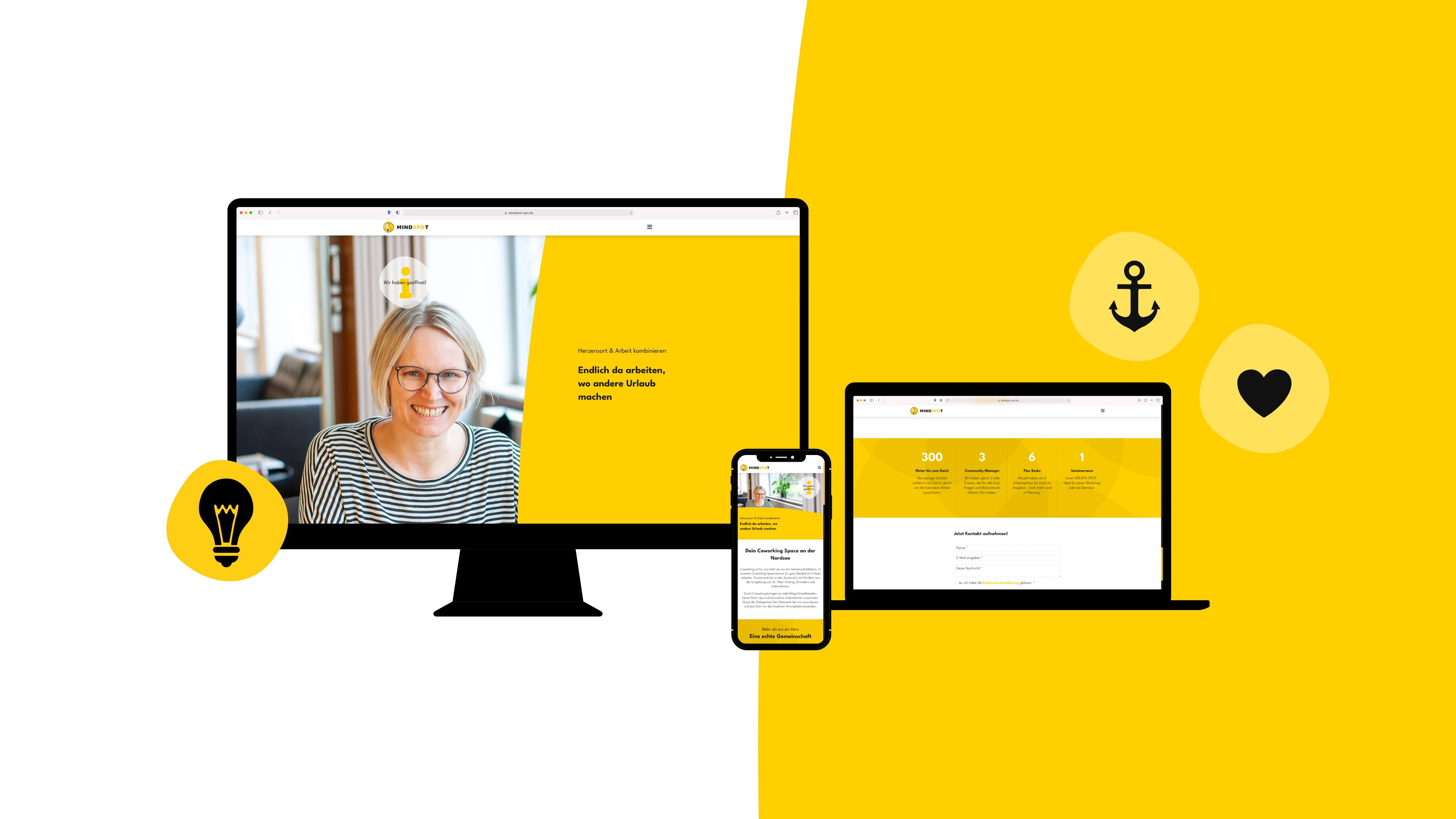 Mindspot Homepage in drei digitalen Ansichten
