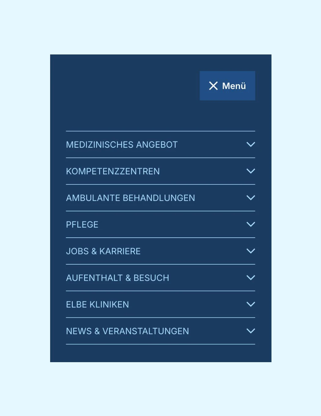 h2_elbek_teaser_09.jpg Das dunkelblaue Webseitenmenü der Elbe Kliniken Webseite