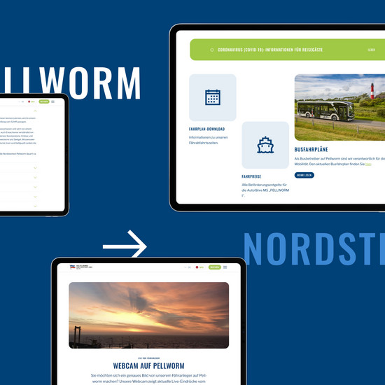 Die Homepage der Fähre Pellworm in drei digitalen Ansichten