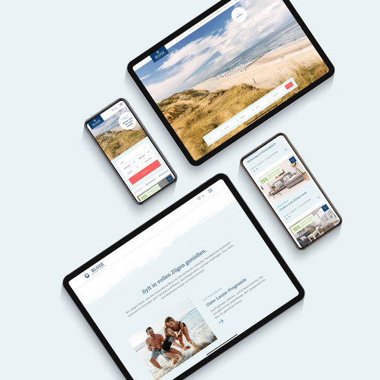 Vier mobile Ansichten der Kluge Homepage