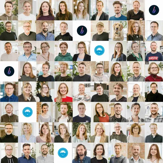 Collage mit Porträts aller HOCHZWEI Angestellten
