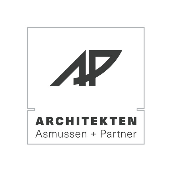 Schwarzes Logo zeigt AP Architekten Asmussen + Partner auf weißem Hintergrund
