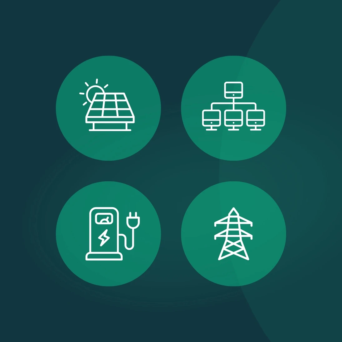 Vier runde grüne Icons Zum Thema Energie