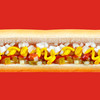 Mittelstück 3 eine Hotdogs vor rotem Hintergrund
