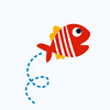 Roter illustrierter Fisch mit gelben Flossen