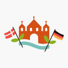 Logo von Blumen bauen Brücken mit zwei Länderflaggen