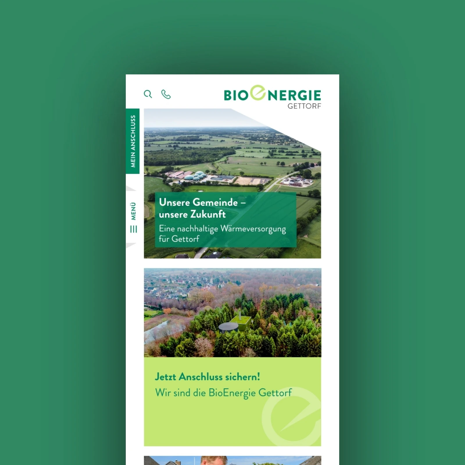 Bilder und Text von Bioenergie Gettorf vor grünem Hintergrund