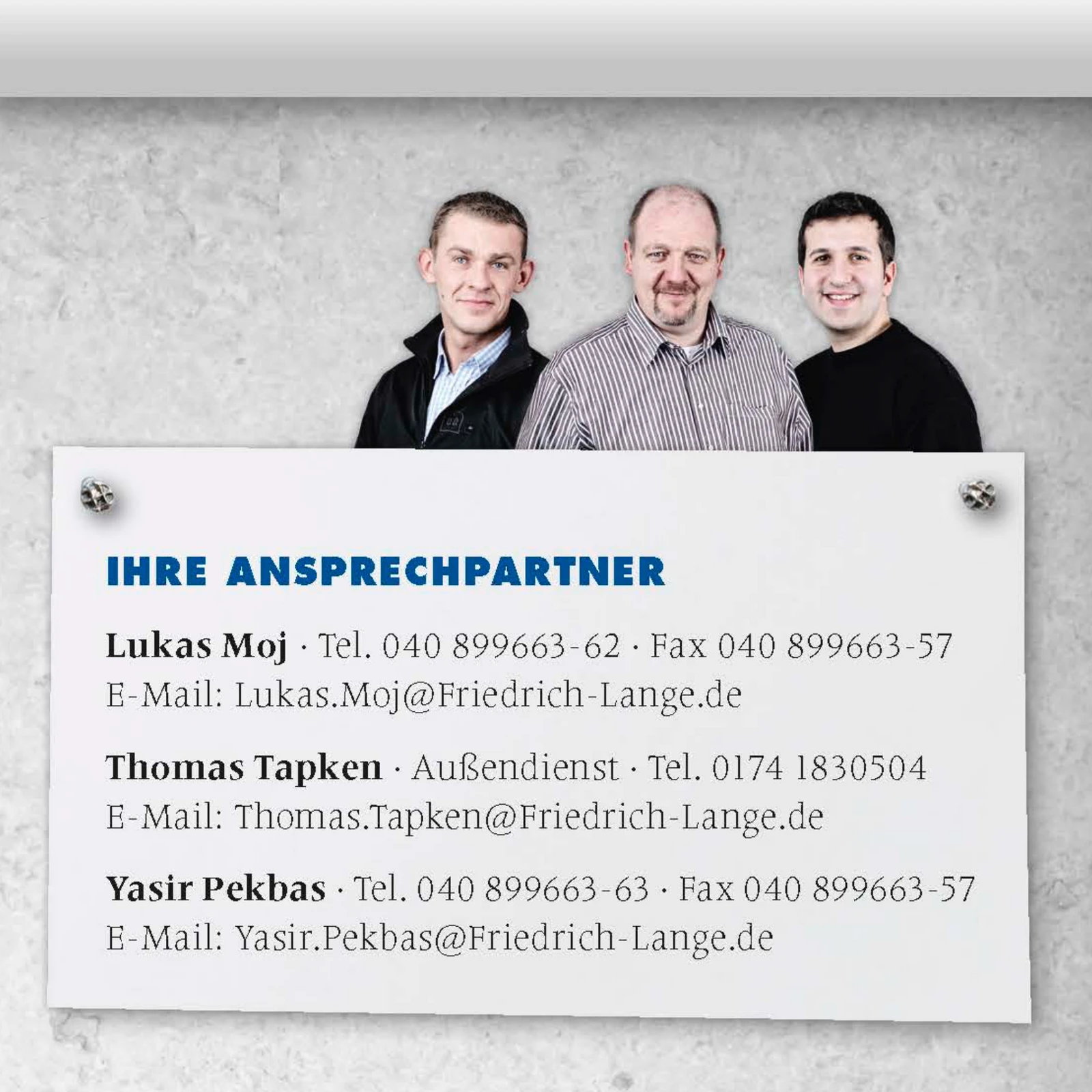 Karte mit den Ansprechpartnern von Friedrich Lange