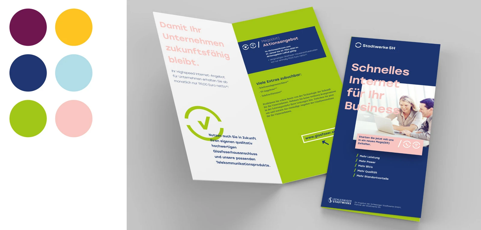 Flyer von den Stadtwerken mit sechs bunten Punkten