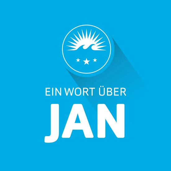 HOCHZWEI-Logo auf blauem Hintergrund mit weißer Schrift: Ein Wort über Jan