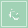 Grüner Hintergrund mit illustrierten Kaffestassen