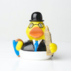 Gelbe Ente trägt eine schwarze Brille