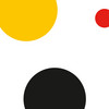 Angeschnittene roter, gelber und schwarzer Kreise auf weißem Hintergrund