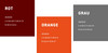 Drei unterschiedliche Kacheln, die die neue Farbgebung in rot, orange und grau darstellen.