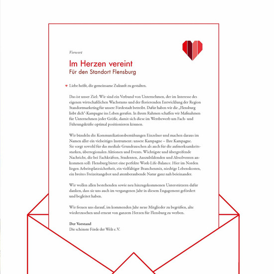 Brief mit Logo "Im Herzen vereint. Für den Standort Flensburg" 