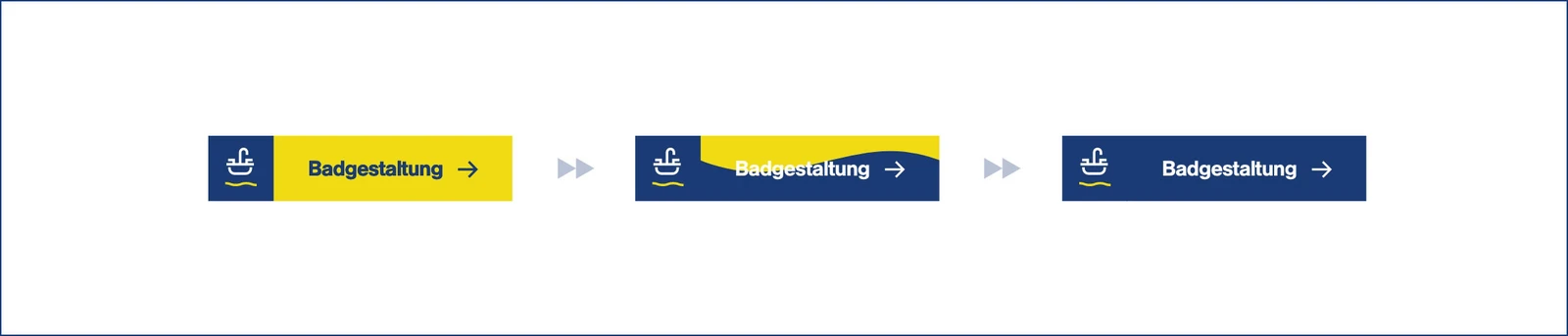 Drei gelbe und blaue Logos mit der Aufschrift Badgestaltung