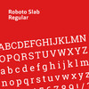 Weiße Schriftprobe der Schriftart Roboto Slab auf rotem Grund