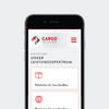 Smartphone zeigt mobile Website über Handlungsspektrum von Cargo Service Nord 