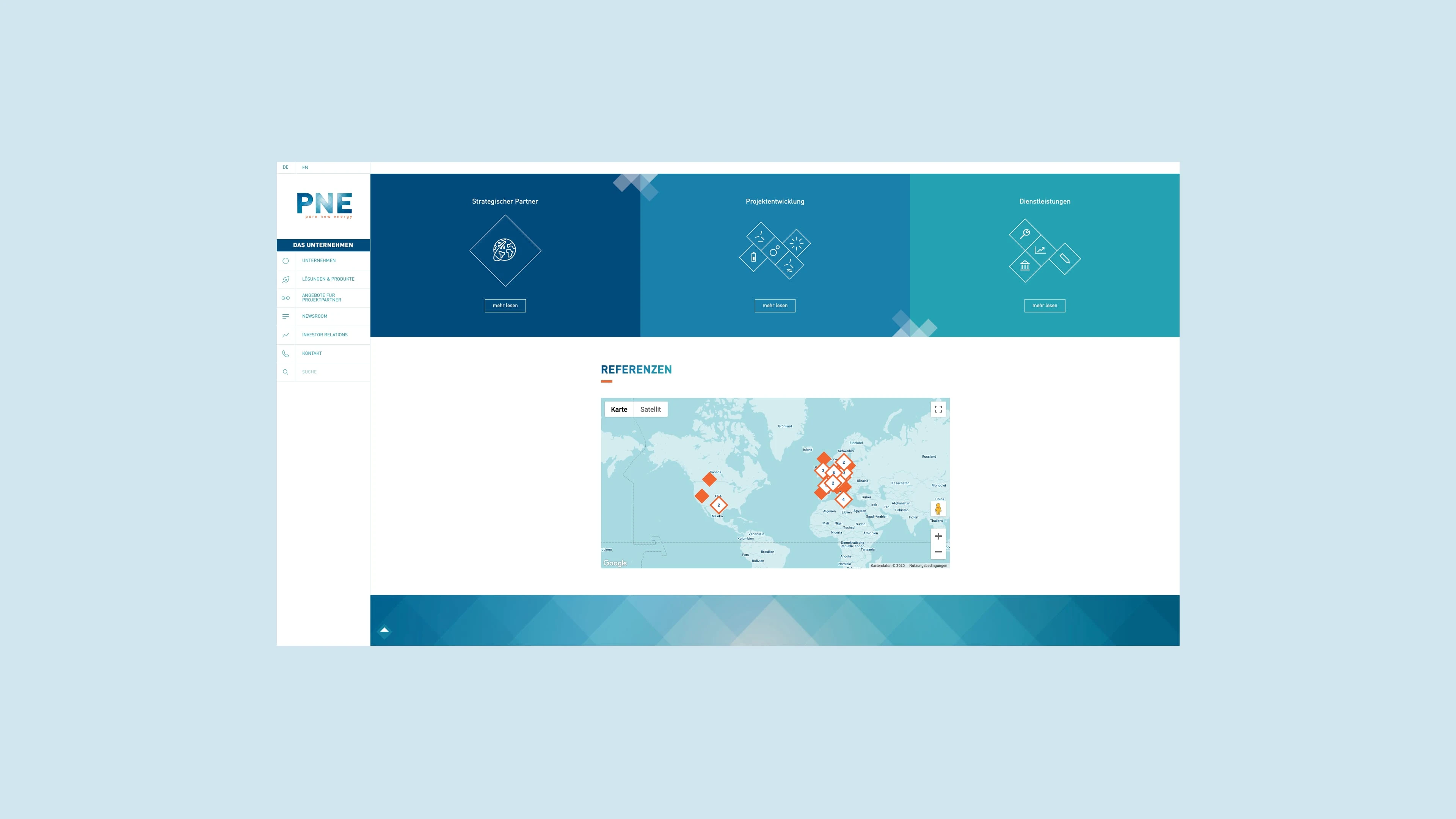 PNE Homepage Startseitein blauen Farben