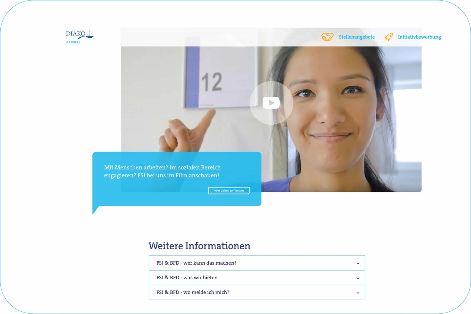 Ansicht der DIAKO-Website über FSJ