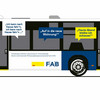 Visualisierung eines Stadtbusses mit blau-gelber Werbung für den FAB