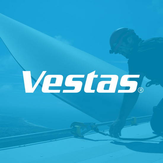 Vestas Logo mit einem blauen underlay