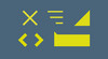 Vier gelbe Icons auf grauen Hintergrund