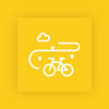 Gelbe Kachel mit einem weißen illustrierten Fahrrad