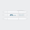 Visualisierung des blauen ASL-Logoaufdrucks auf einen weißen Kugelschreiber