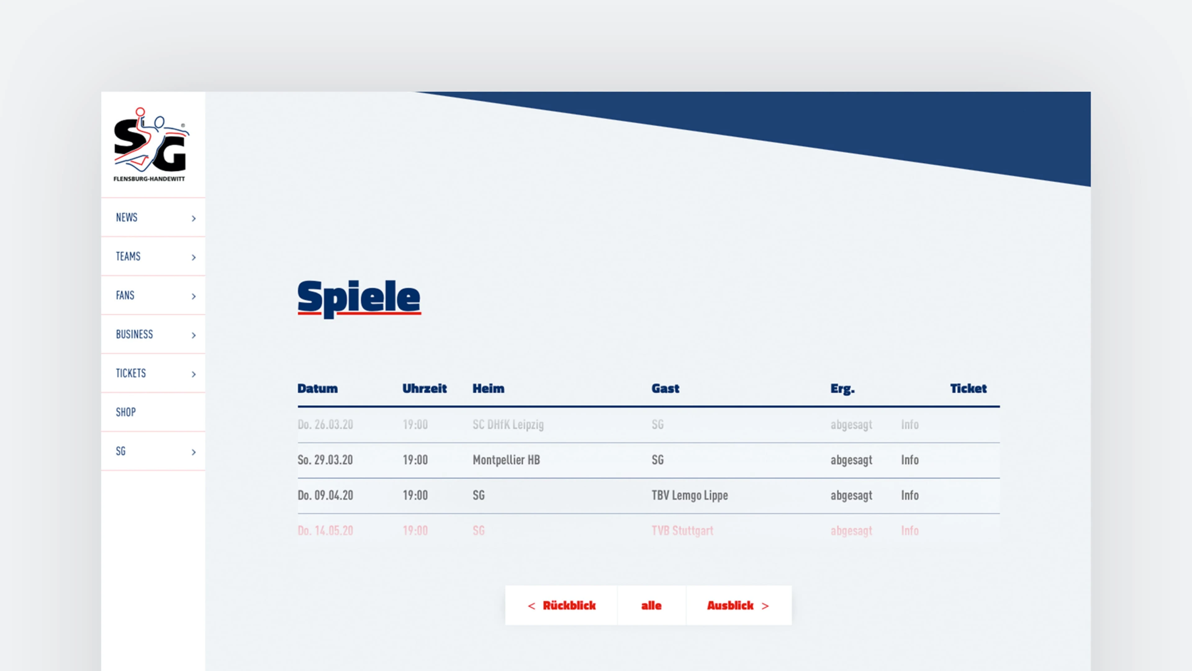 Homepage über die Übersicht der Spiele