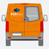 Illustrierter orangener PKW mit PCP Bau Aufdruck