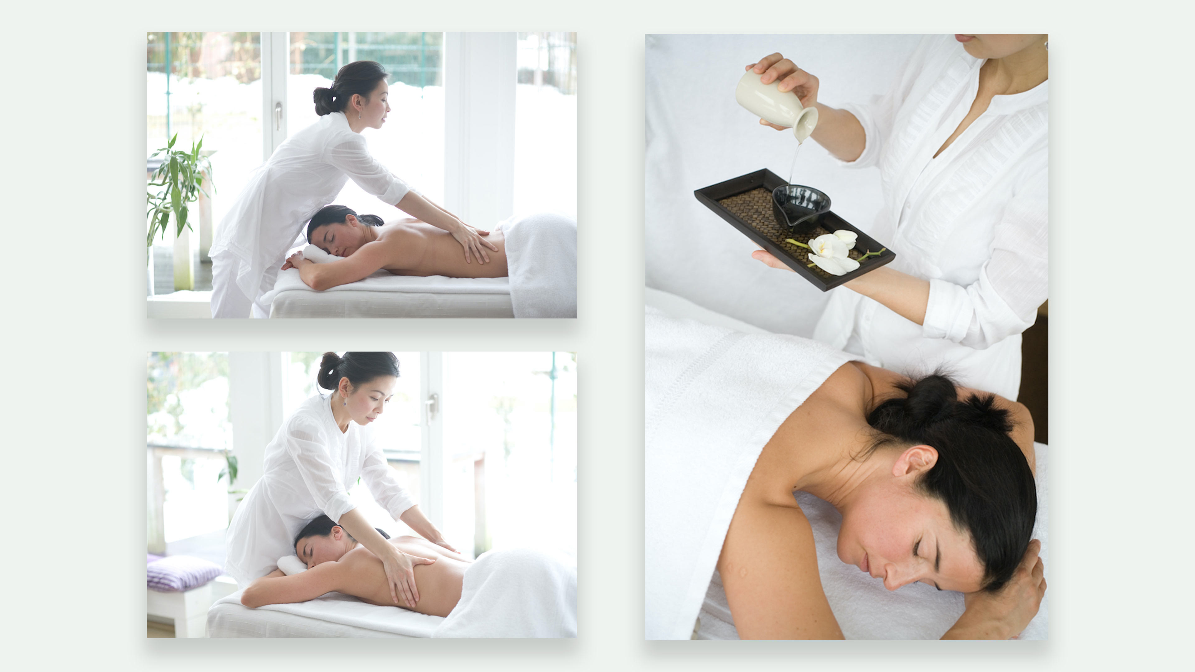 Collage mehrerer Fotos bei der Wellnessmassage