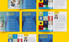Überblick der entworfenen Broschüre in Blau- und Gelbtönen