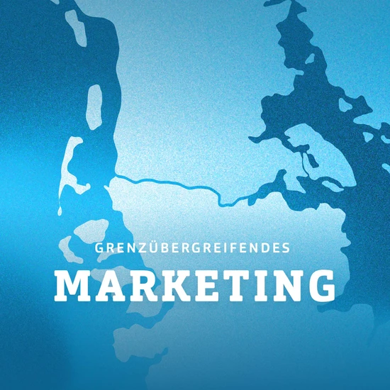 Ein Kartenausschnitt der dänisch-deutschen Grenze mit der Überschrift Grenzübergreifendes Marketing