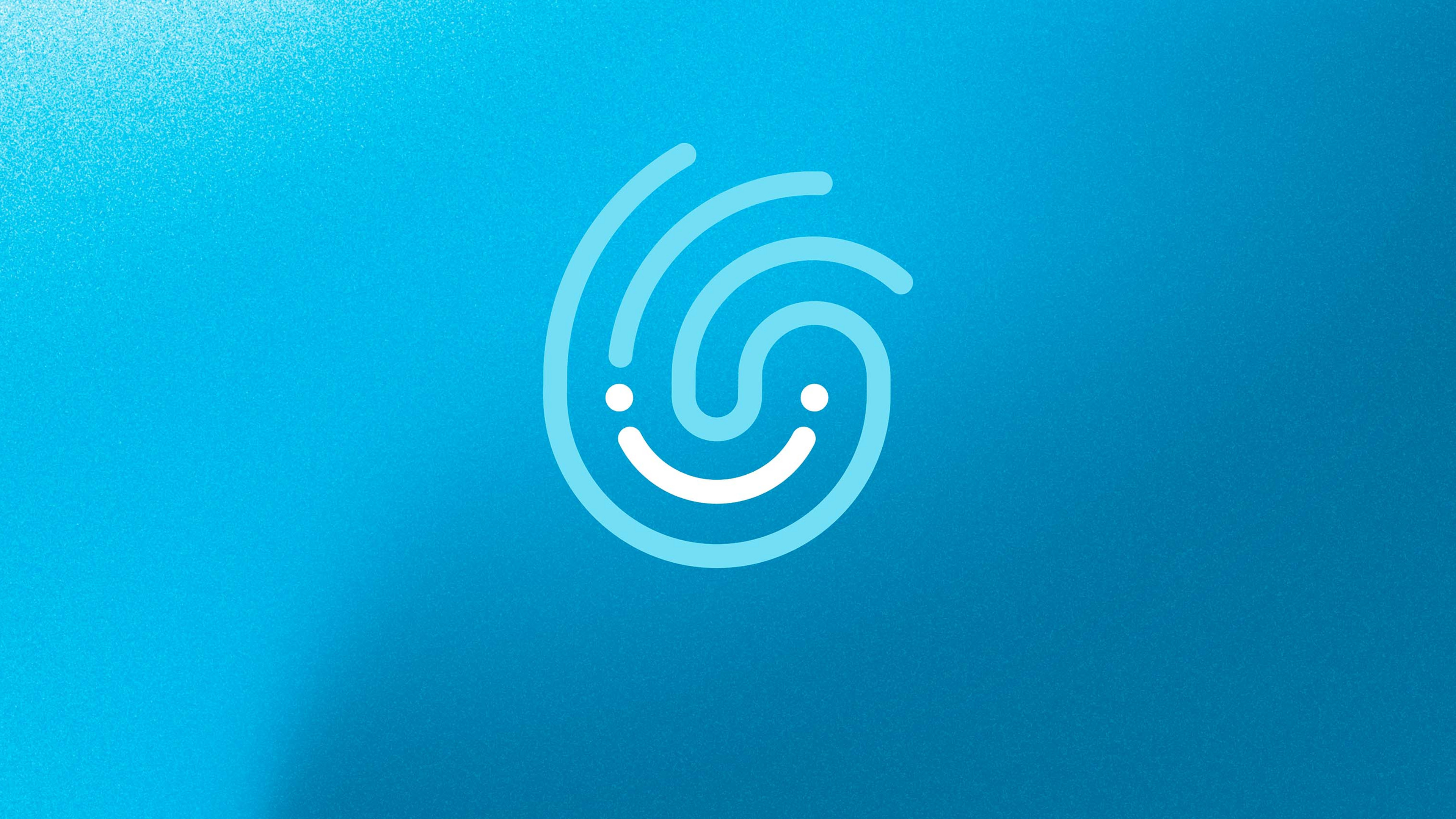 Blaue Grafik eines umgedrehten Fingerabdrucks mit lächelndem Gesicht