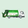 Grüner Müllwagen mit weißem Kopf