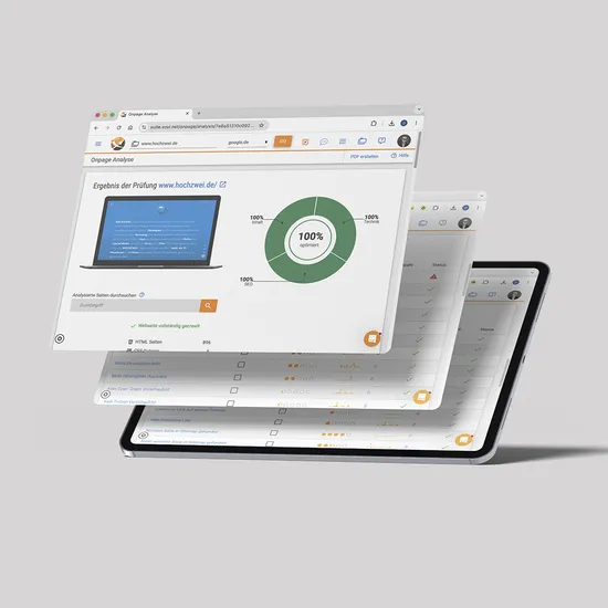 Quadratische Grafik zeigt drei Lagen einer Webansicht des Analysetools Xovi