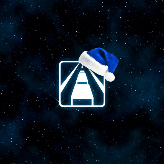 Weißes Autobahnsymbol mit einer blauen Weihnachtsmann Mütze