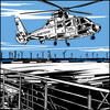 Comiczeichnung von einem Helikopter der landet