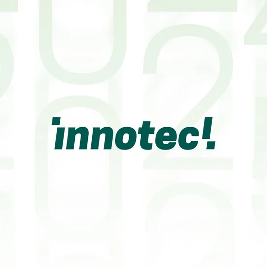 Animierte Historie für innotec Quadratischer Zuschnitt des innotec!-Logo auf hellem Hintergrund