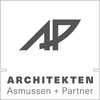 Graues AP-Logo für Architekten Asmussen + Partner auf weißem Hintergrund