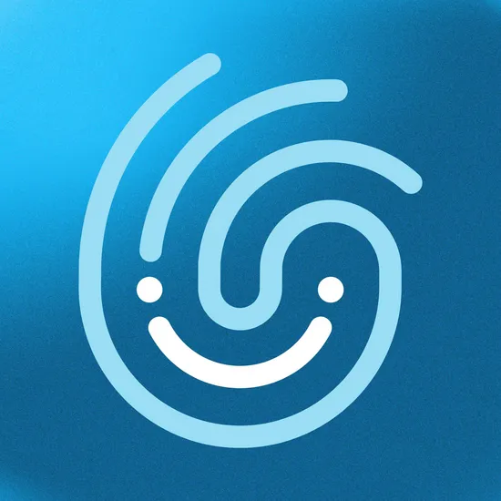 Blaue Grafik eines umgedrehten Fingerabdrucks mit lächelndem Gesicht