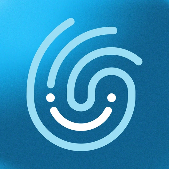 Unser Statementzu KI Blaue Grafik eines umgedrehten Fingerabdrucks mit lächelndem Gesicht