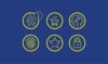 Sechs blau gelbe Icons von Elac