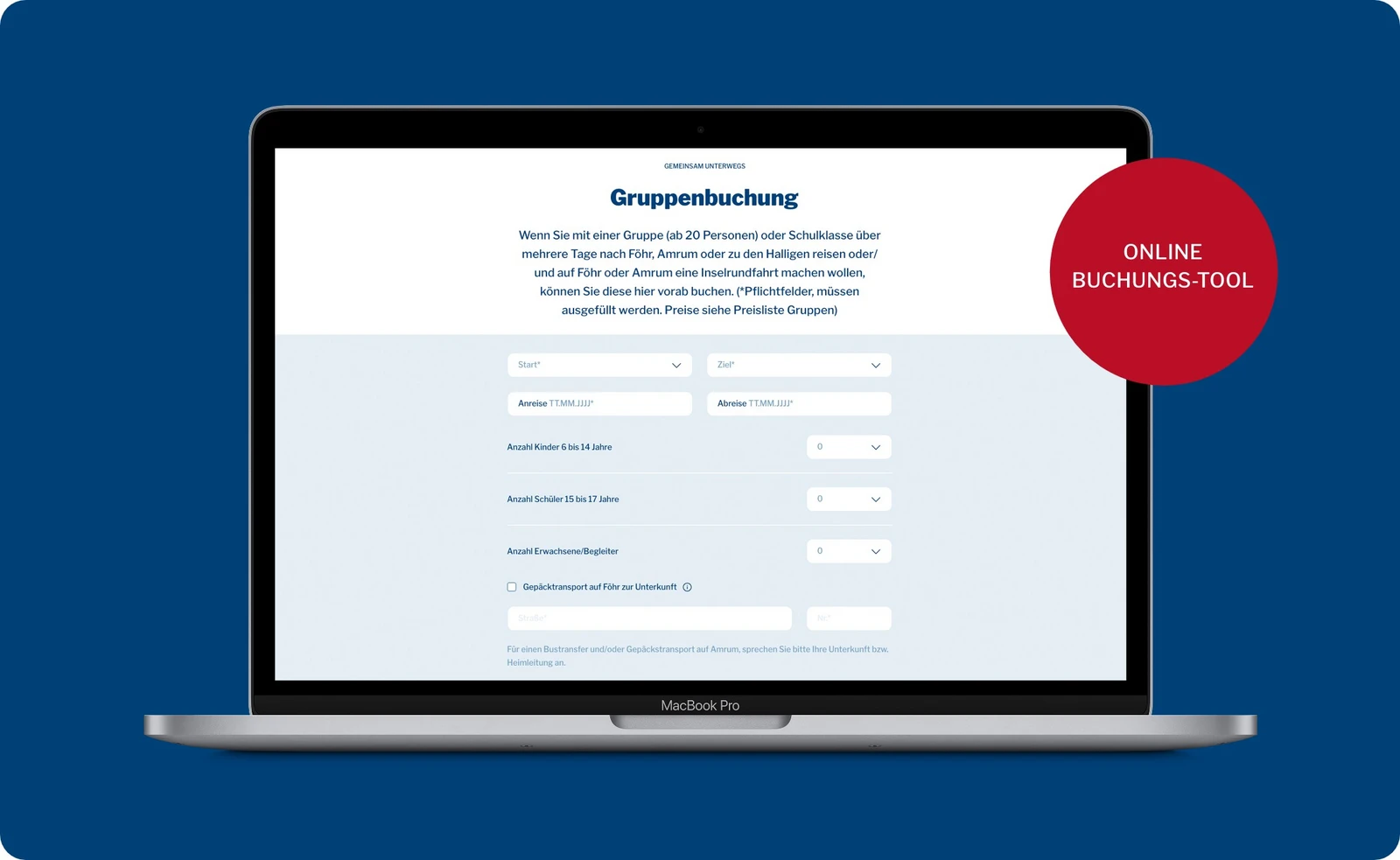 Einblicke in das Online-Buchungstool auf Laptop