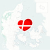 Landkarte von Dänemark mit einem roten Herz
