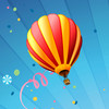Illustrierter Heißluftballon mit Konfetti